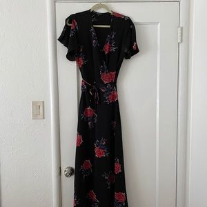 Black floral wrap dress